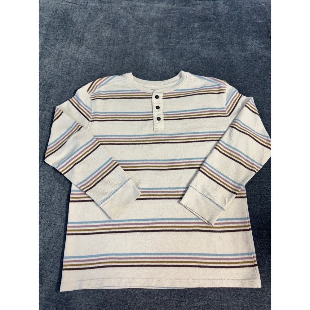 Cat & Jack Youth Boys XL 14 Henley Long Sleeve Striped Waffle Knit Shirt Cream